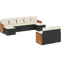 vidaXL Salon de jardin 9 pcs avec coussins noir résine tressée