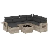 vidaXL Ensemble de jardin canapé 8 pièces avec coussins gris clair Poly rotin