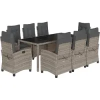 vidaXL Salon de jardin 9 pièces avec coussins Gris Poly Rattan