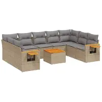 vidaXL Ensemble de salon de jardin 10 pièces avec coussins Beige Poly Rattan
