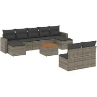 vidaXL Ensemble de salon de jardin 10 pièces avec coussins Gris Poly Rattan