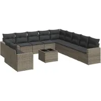 vidaXL Ensemble de salon de jardin 12 pièces avec coussins Gris Poly rotin