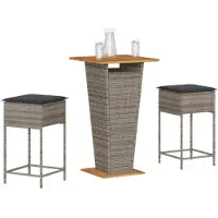 vidaXL Ensemble bar de jardin 3 pièces avec coussins Gris Poly rotin