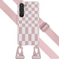 Selencia Coque design en silicone avec cordon amovible pour Samsung Galaxy S23 - Irregular Check Sand Pink