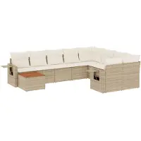 vidaXL Ensemble de salon de jardin 10 pièces avec coussins Beige Poly Rattan