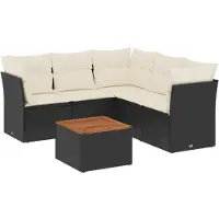 vidaXL Ensemble de salon de jardin 6 pièces avec coussins noir poly rotin