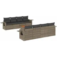 vidaXL Salon de jardin 9 pcs avec coussins gris résine tressée