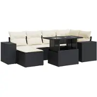 vidaXL Ensemble de salon de jardin 7 pièces avec coussins noir poly rotin