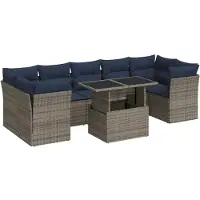 vidaXL Ensemble de jardin canapé 8 pièces avec coussins Gris Poly rotin Acacia