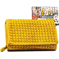 Rovicky | Sac à main classique pour femme Porte-monnaie, avec motif géométrique, jaune, 15.5x10 cm