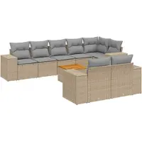 vidaXL Ensemble de salon de jardin 9 pièces avec coussins beige Poly rotin