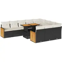 vidaXL Ensemble de salon de jardin 11 pièces avec coussins noir poly rotin