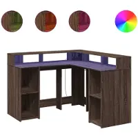 vidaXL Bureau LED brun imitation chêne 130x130x91 Matériau dérivé du bois