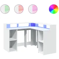 vidaXL Bureau LED blanc 130x130x91 cm bois composite