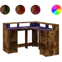 vidaXL Bureau LED chêne fumé 130x130x91 cm bois composite