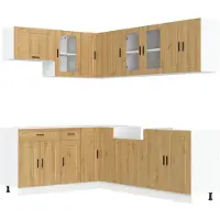 Super Merchant Ensemble d'armoires de cuisine Porto Artisan-Chêne Bois composite 11 pcs