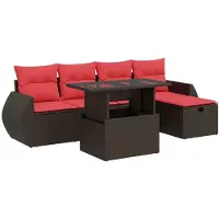 vidaXL Ensemble de salon de jardin 6 pièces avec coussins Marron Poly Rattan
