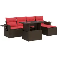 vidaXL Ensemble de salon de jardin 6 pièces avec coussins Marron Poly rotin Acacia