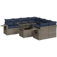 vidaXL Ensemble de salon de jardin 9 pièces avec coussins Gris Poly rotin