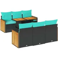 vidaXL Ensemble de salon de jardin 7 pièces avec coussins noir poly rotin