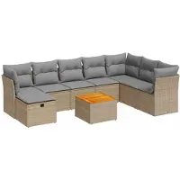 vidaXL Ensemble de salon de jardin 9 pièces avec coussins beige Poly rotin