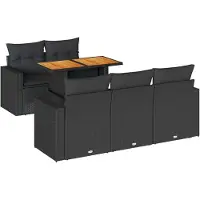 vidaXL Ensemble de salon de jardin 6 pièces avec coussins noir poly rotin