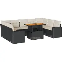 vidaXL Ensemble de 10 canapés de jardin avec coussins noir poly rotin