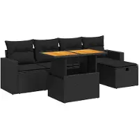 vidaXL Ensemble de salon de jardin 6 pièces avec coussins noir poly rotin