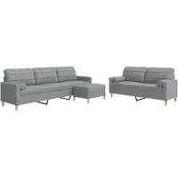 vidaXL Ensemble de canapés 3 pièces avec pouf & coussins décoratifs Tissu gris clair