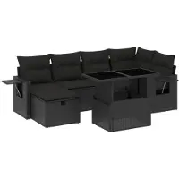 vidaXL Ensemble de salon de jardin 7 pièces avec coussins noir poly rotin