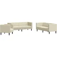 vidaXL Ensemble de 3 canapés Chesterfield Crème Similicuir