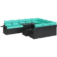 vidaXL Ensemble de salon de jardin 11 pièces avec coussins noir poly rotin
