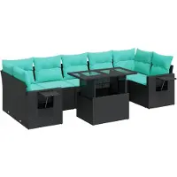 vidaXL Ensemble de salon de jardin 8 pièces avec coussins Noir Polyrotin Acacia