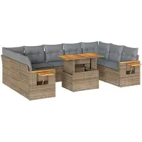 vidaXL Ensemble de 10 canapés de jardin avec coussins Beige Poly rotin Acacia