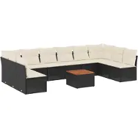 vidaXL Ensemble de salon de jardin 11 pièces avec coussins noir poly rotin