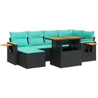 vidaXL Ensemble de salon de jardin 7 pièces avec coussins Marron Poly rotin Acacia