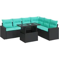 vidaXL Ensemble de salon de jardin 7 pièces avec coussins Noir Poly rotin Acacia