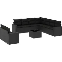 vidaXL Ensemble de 10 canapés de jardin avec coussins noir poly rotin
