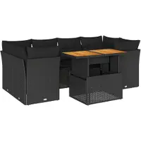 vidaXL Ensemble de salon de jardin 7 pièces avec coussins noir poly rotin