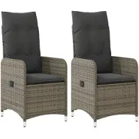 vidaXL Fauteuil de jardin avec coussin 2 pcs. Réglable Gris Poly Rattan