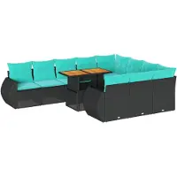 vidaXL Salon De Jardin 11 Pcs Avec Coussins Noir Résine Tressée