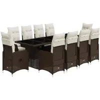 vidaXL Ensemble de jardin bistrot 11 pièces avec coussins Marron Poly rotin