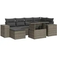 vidaXL Ensemble de salon de jardin 7 pièces avec coussins Gris Poly rotin