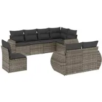 vidaXL Ensemble de jardin canapé 8 pièces avec coussins Gris Poly rotin