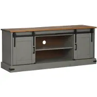 vidaXL Armoire TV HALDEN 2 portes coulissantes Gris 150x40x60 cm Bois massif