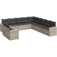 vidaXL Ensemble de salon de jardin 11 pièces avec coussins gris clair Poly rotin