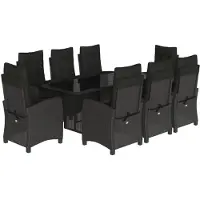 vidaXL Salon de jardin 9 pièces avec coussins noir poly rotin
