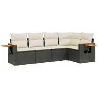 vidaXL Ensemble de salon de jardin 5 pièces avec coussins noir poly rotin