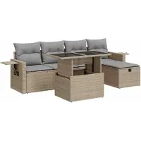 vidaXL Ensemble de salon de jardin 6 pièces avec coussins Beige Poly Rattan