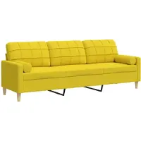 vidaXL Canapé 3 places avec coussins décoratifs jaune clair 210 cm Tissu